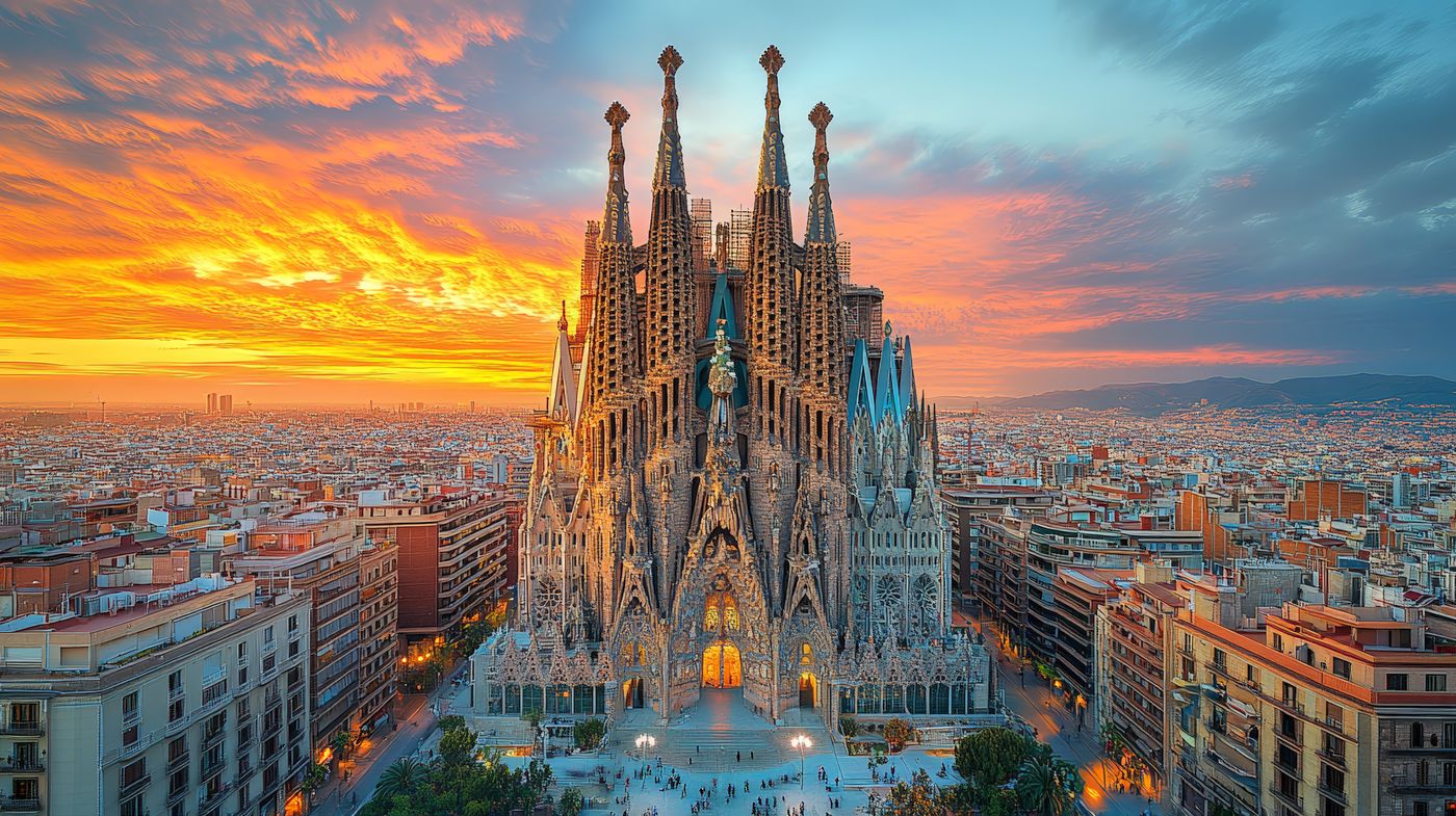 Sagrada Familia in Barcelona im Abendlicht